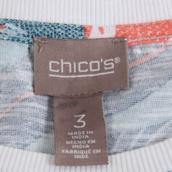 Chico’s Size 3 Blue Tropical Floral Tee Short Sleeve Pocket Cotton Top - Picture 5 of 8
